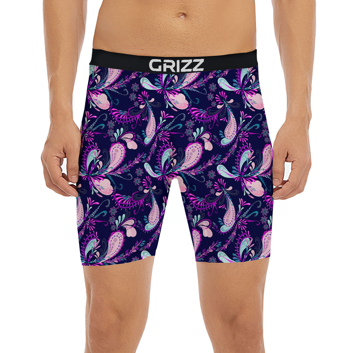 Paisley Pink And Purple Print Pattern Boxer Briefs-grizzshop