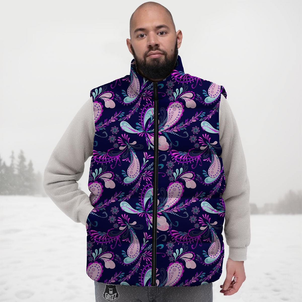 Paisley Pink And Purple Print Pattern Down Vest