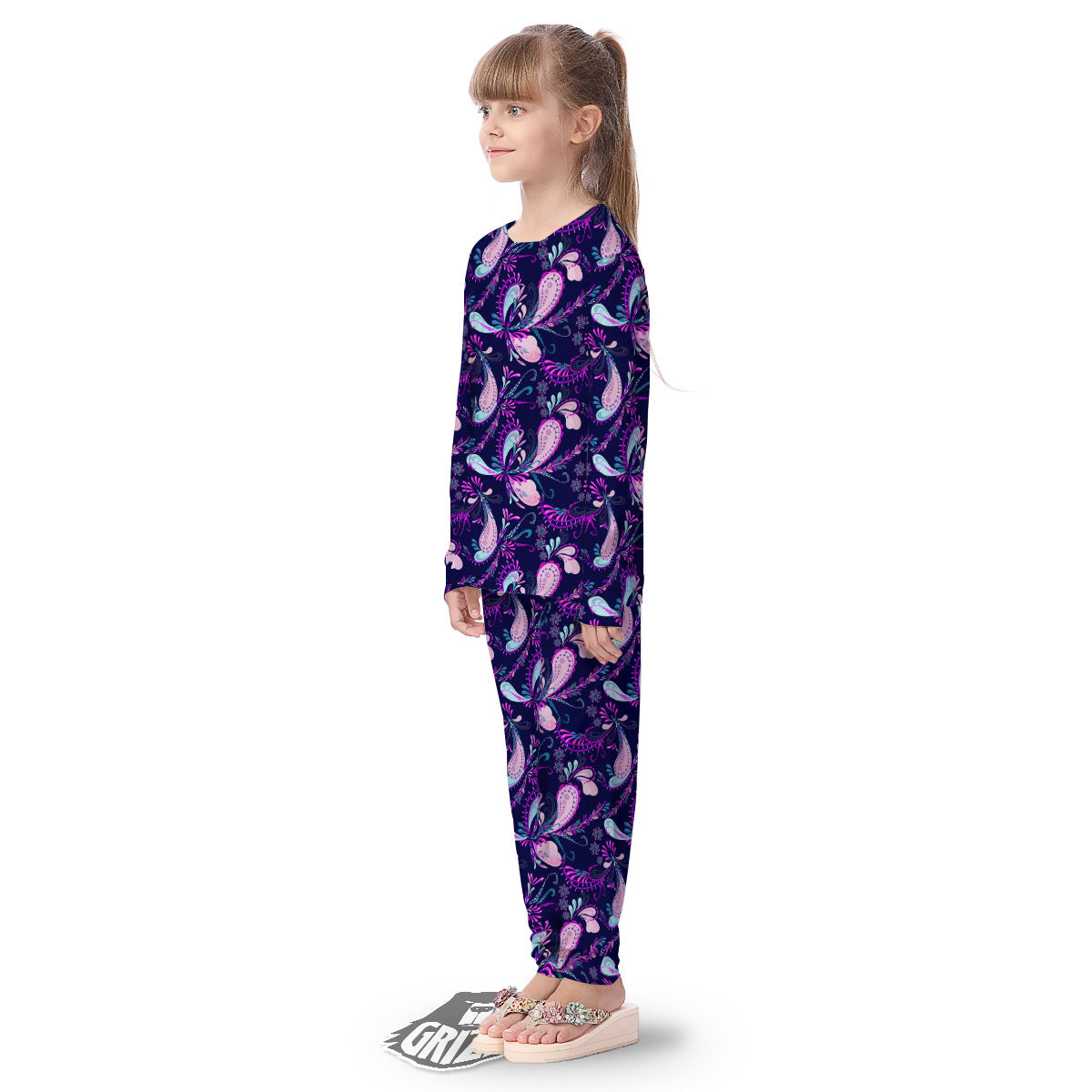Paisley Pink And Purple Print Pattern Kid's Pajamas-grizzshop
