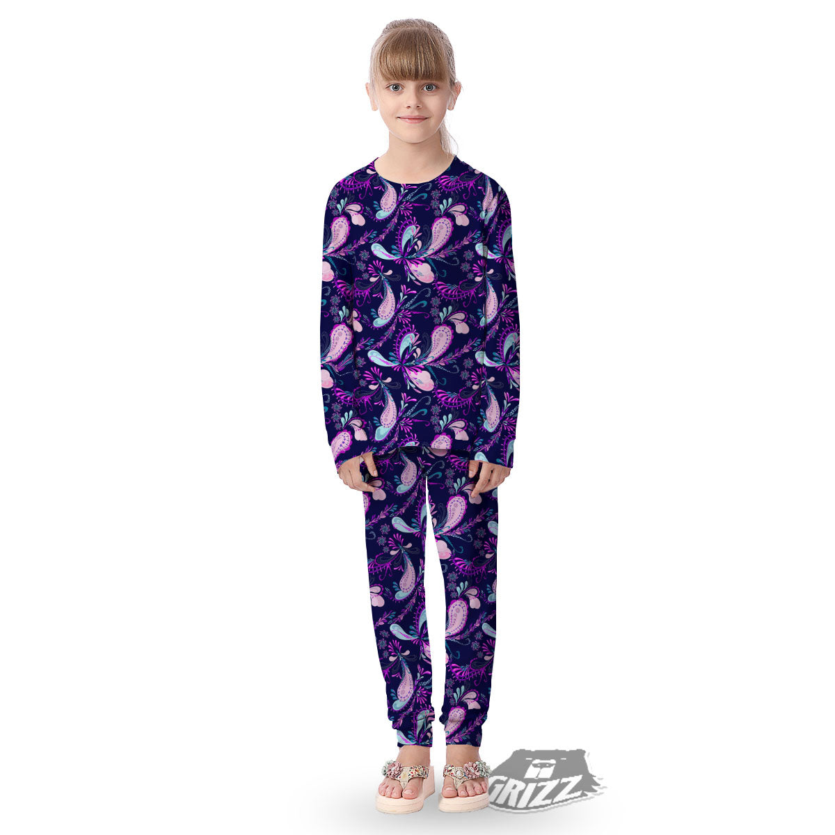 Paisley Pink And Purple Print Pattern Kid's Pajamas-grizzshop