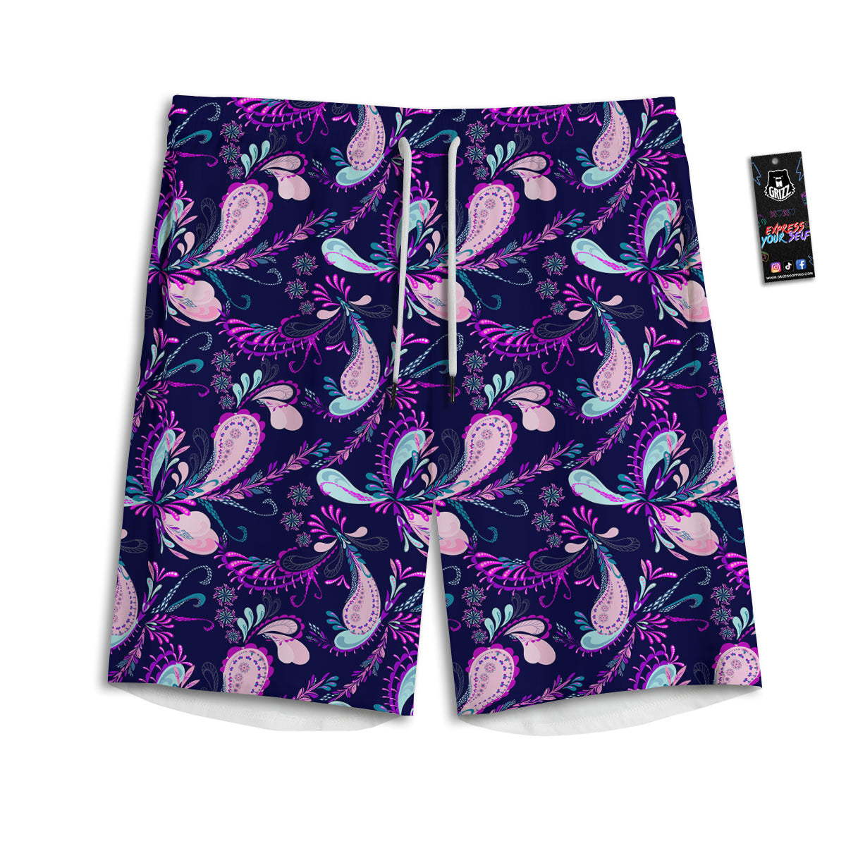 Paisley Pink And Purple Print Pattern Men's Athletic Shorts