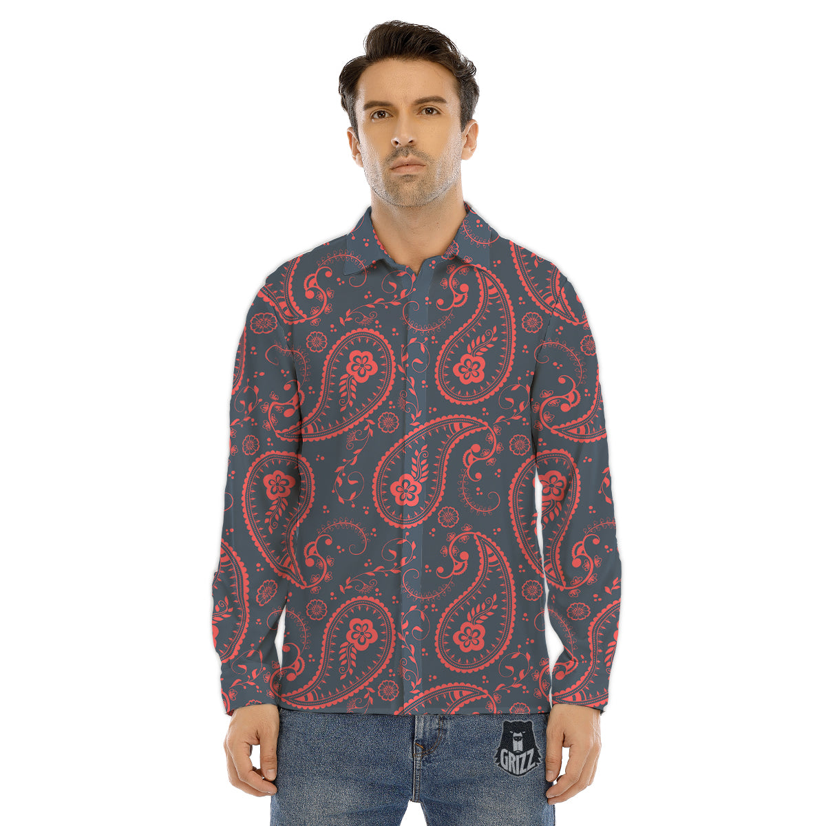 Paisley Pink And Purple Print Pattern Men's Dress Shirts-grizzshop