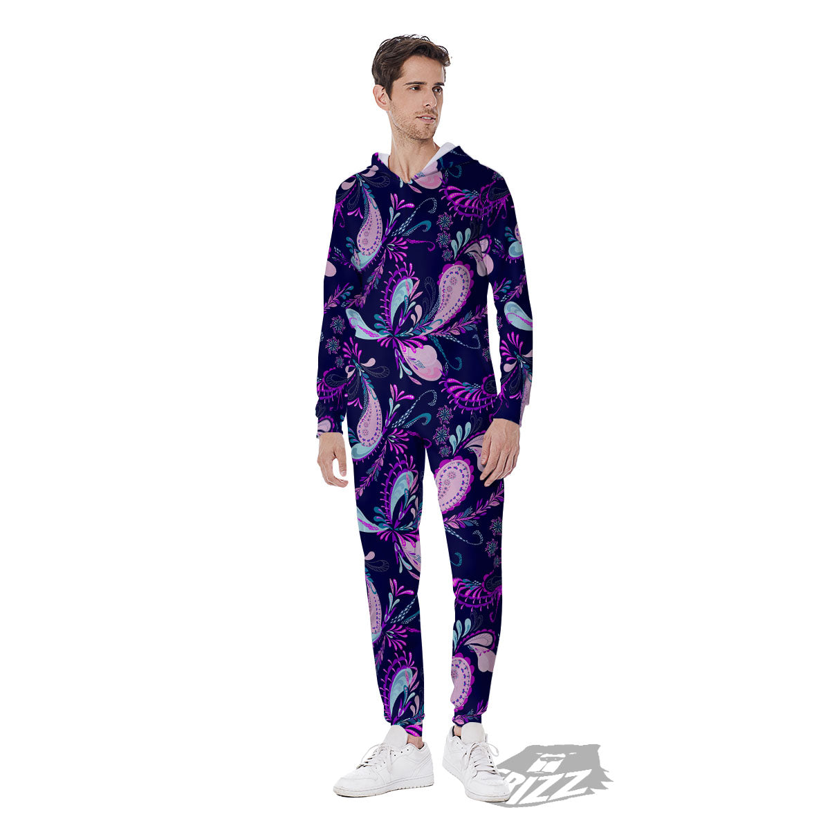 Paisley Pink And Purple Print Pattern Men's Jumpsuit-grizzshop
