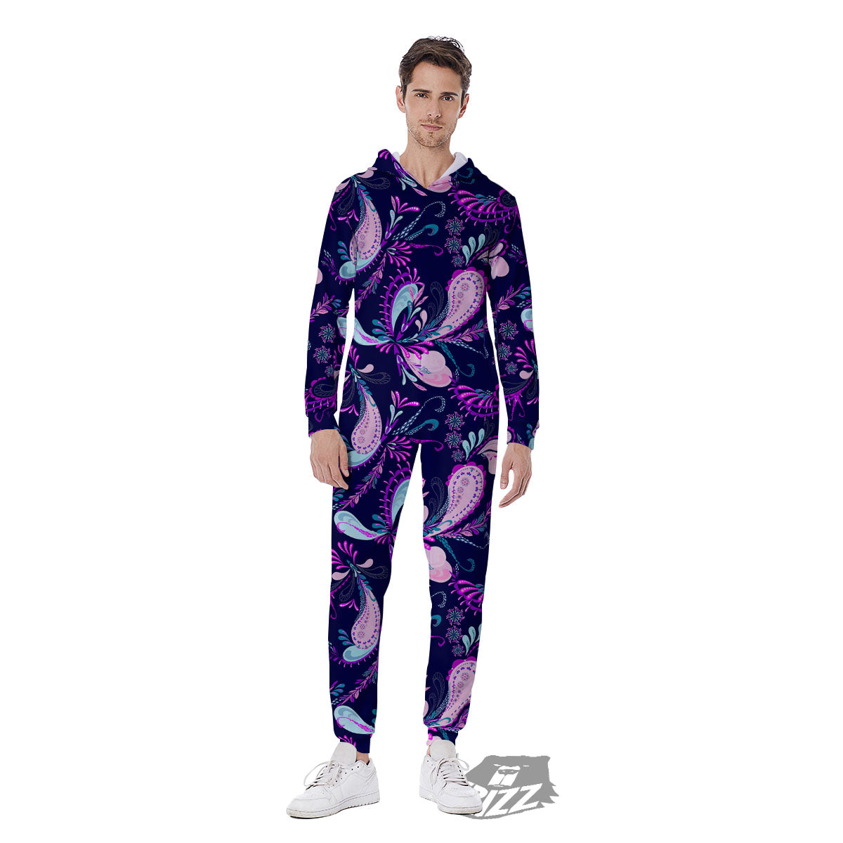 Paisley Pink And Purple Print Pattern Men's Jumpsuit-grizzshop