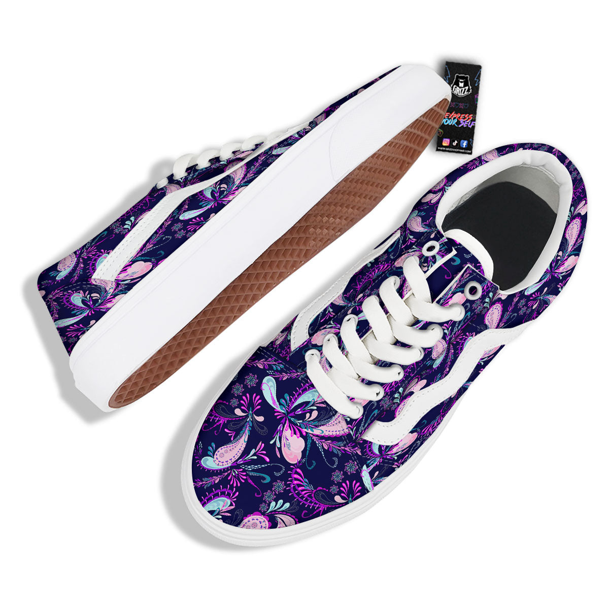 Paisley Pink And Purple Print Pattern Skate Shoes-grizzshop