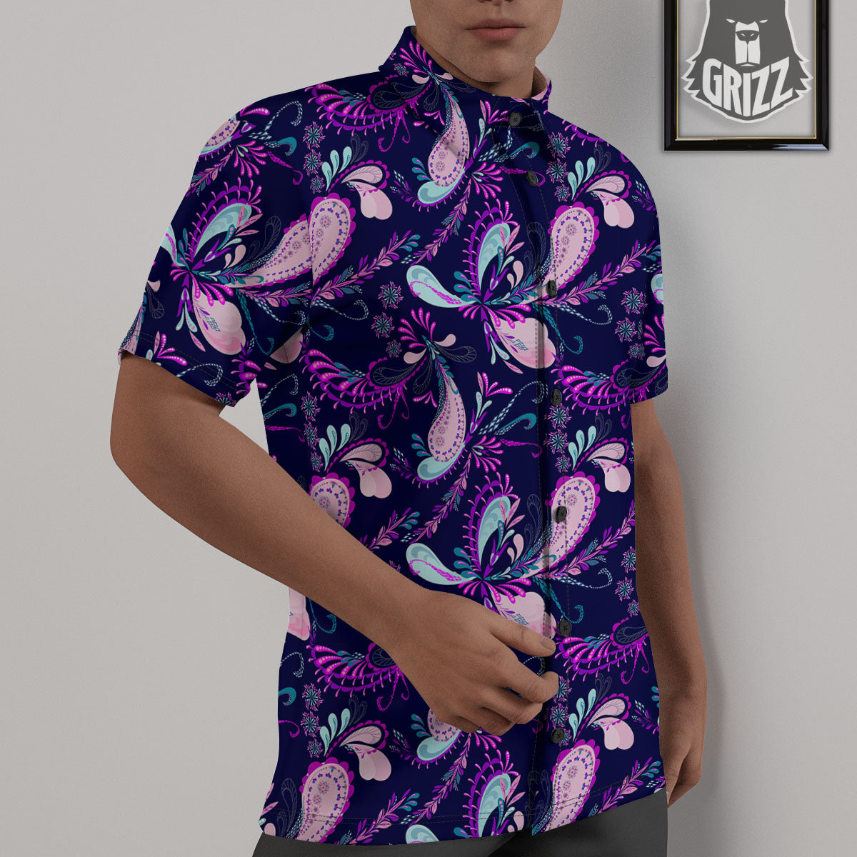 Paisley Pink And Purple Print Pattern Untucked Shirts-grizzshop