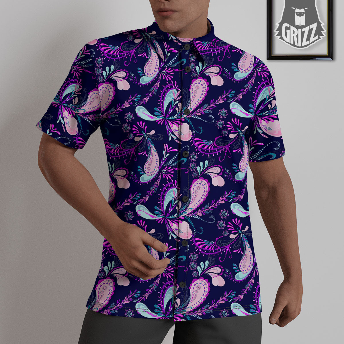 Paisley Pink And Purple Print Pattern Untucked Shirts-grizzshop