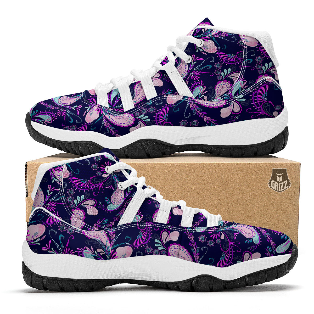 Paisley Pink And Purple Print Pattern White Bball Shoes-grizzshop