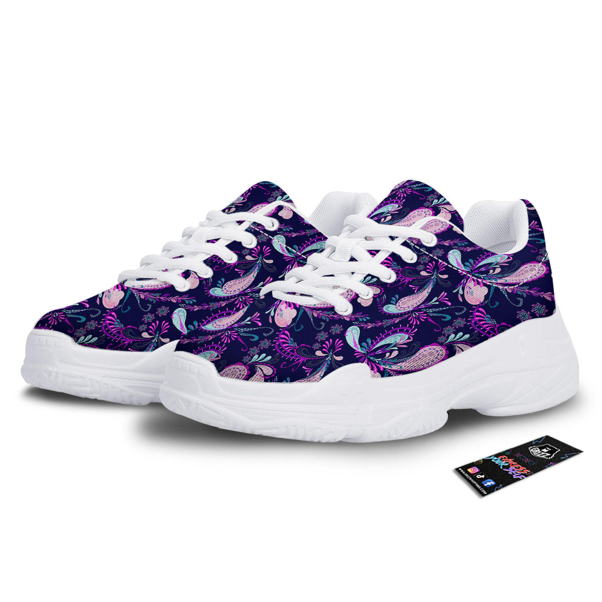 Paisley Pink And Purple Print Pattern White Chunky Shoes-grizzshop