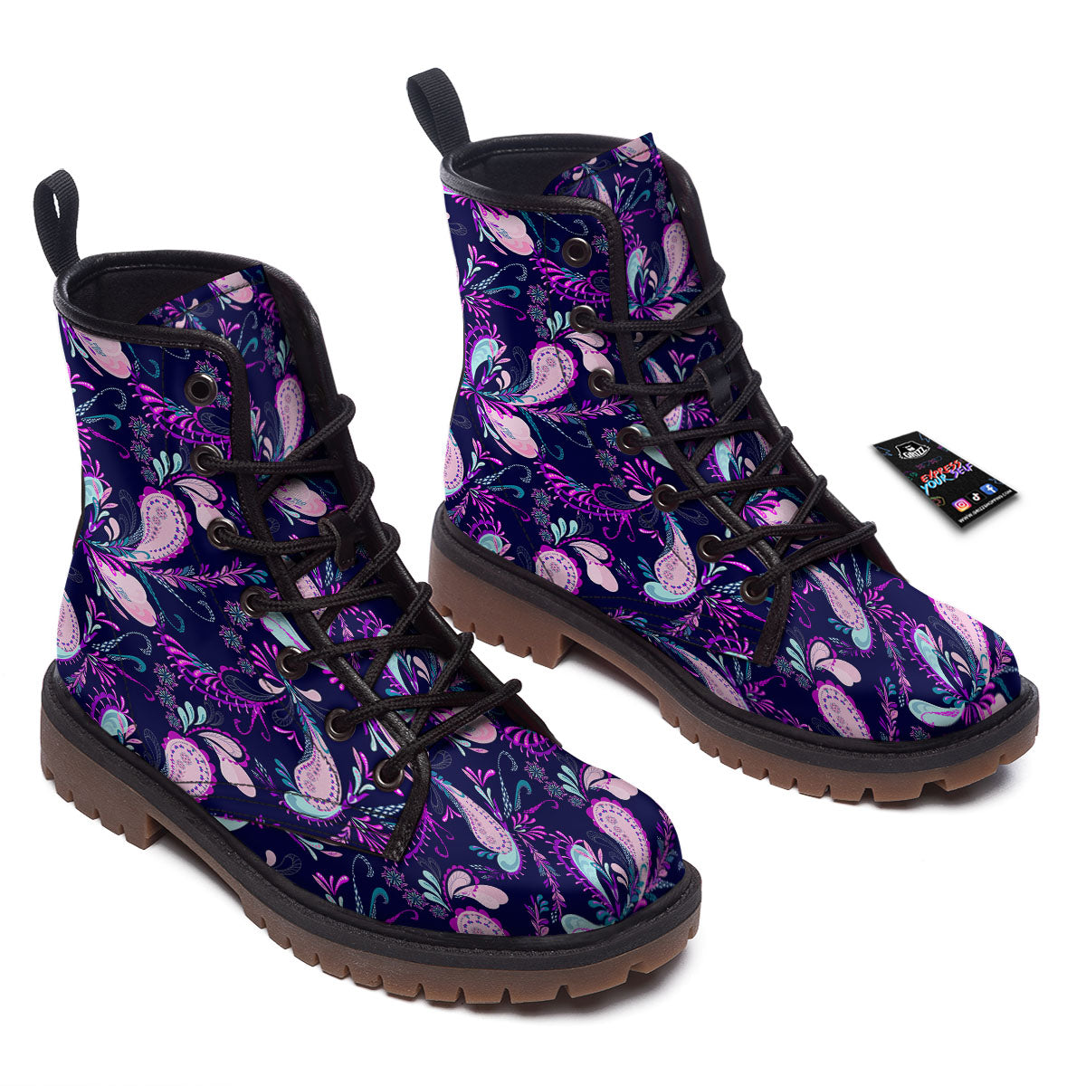 Paisley Pink And Purple Print Pattern Work Boots-grizzshop