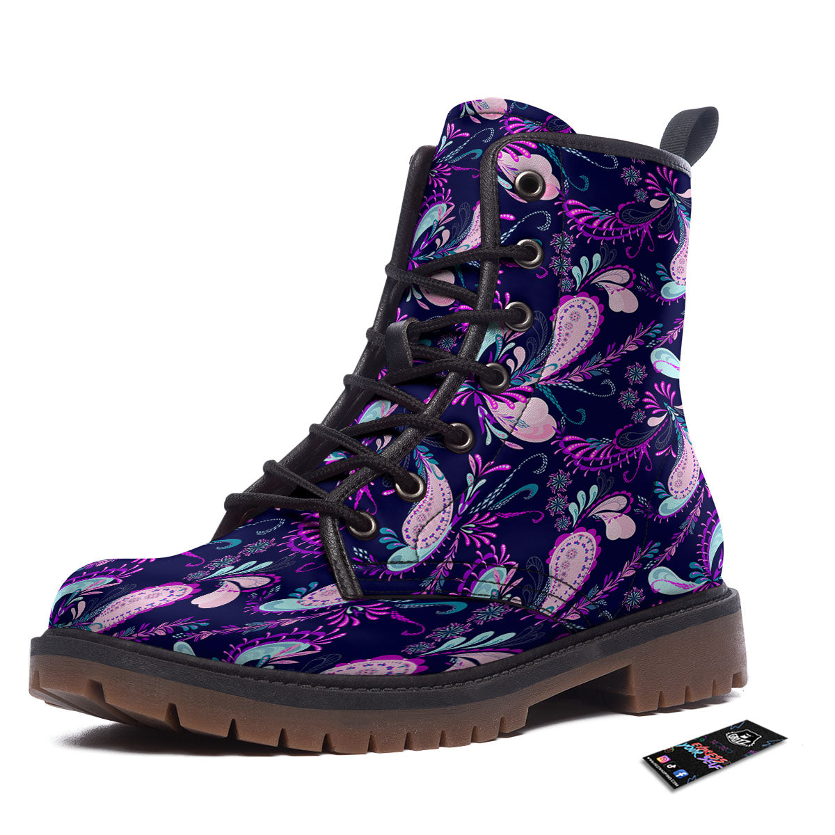Paisley Pink And Purple Print Pattern Work Boots-grizzshop
