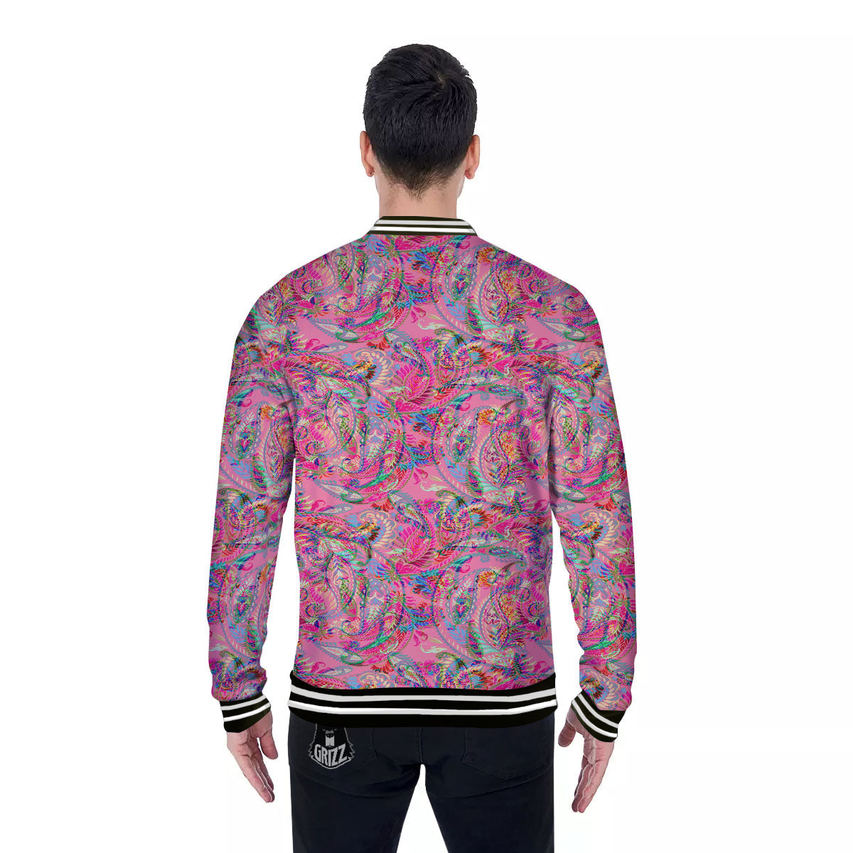 Paisley Pink Print Pattern Baseball Jacket-grizzshop