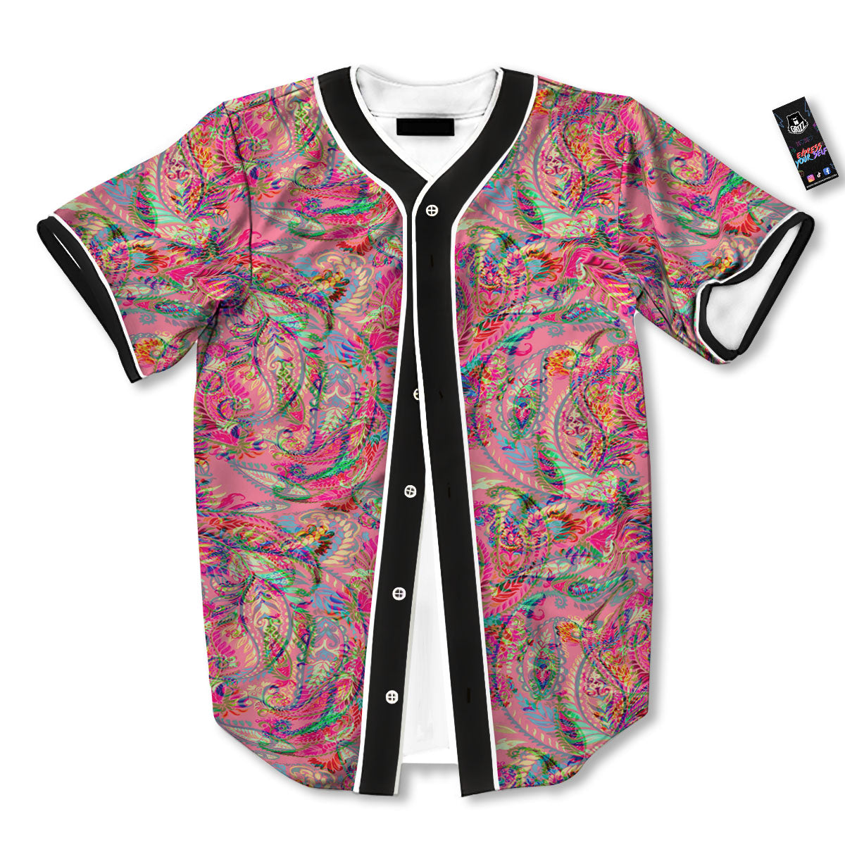 Paisley Pink Print Pattern Baseball Jersey-grizzshop