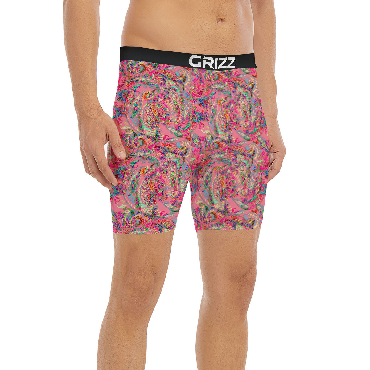 Paisley Pink Print Pattern Boxer Briefs-grizzshop