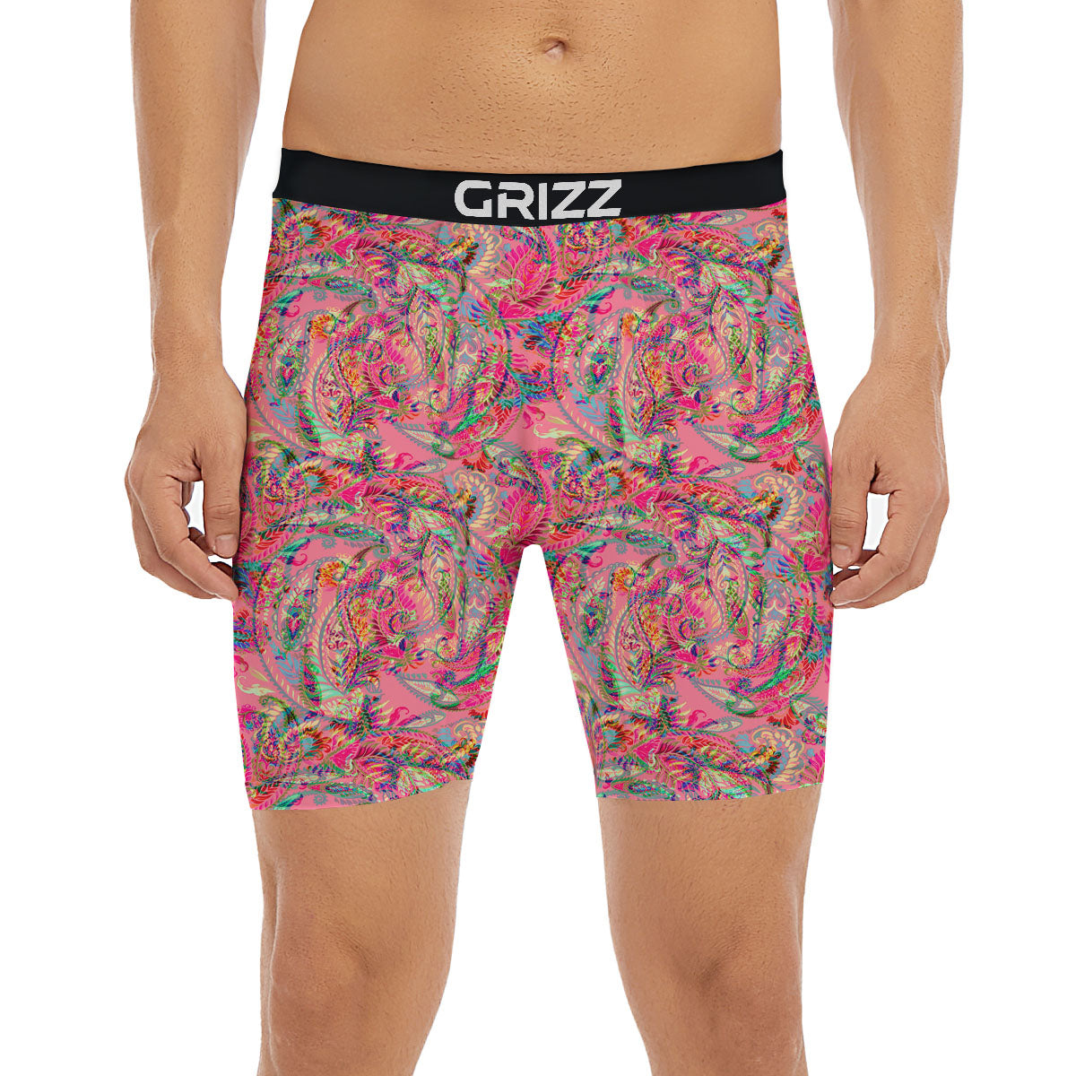 Paisley Pink Print Pattern Boxer Briefs-grizzshop