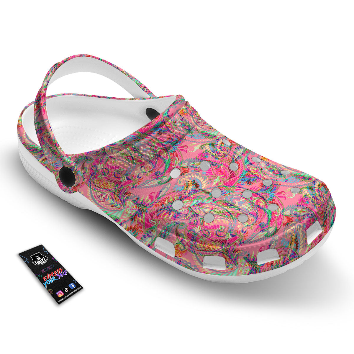 Paisley Pink Print Pattern Clog-grizzshop