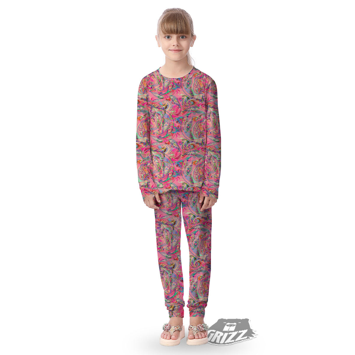 Paisley Pink Print Pattern Kid's Pajamas-grizzshop