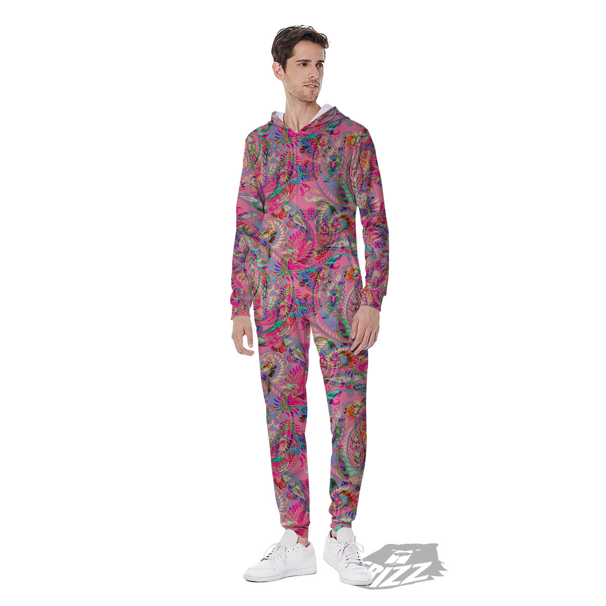 Paisley Pink Print Pattern Men's Jumpsuit-grizzshop
