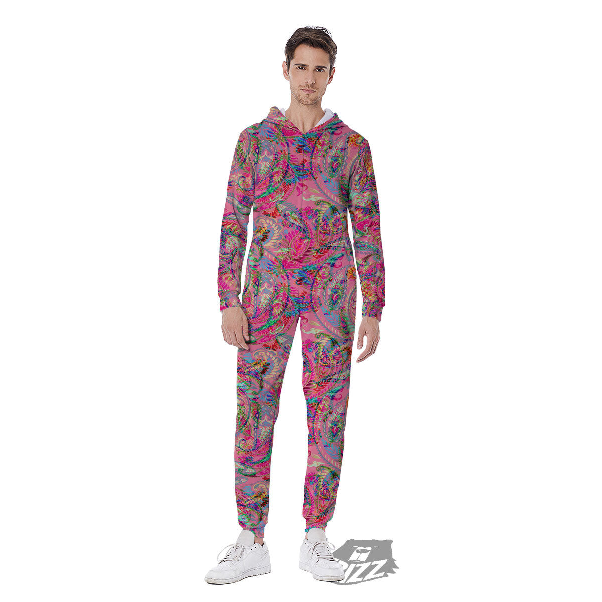 Paisley Pink Print Pattern Men's Jumpsuit-grizzshop