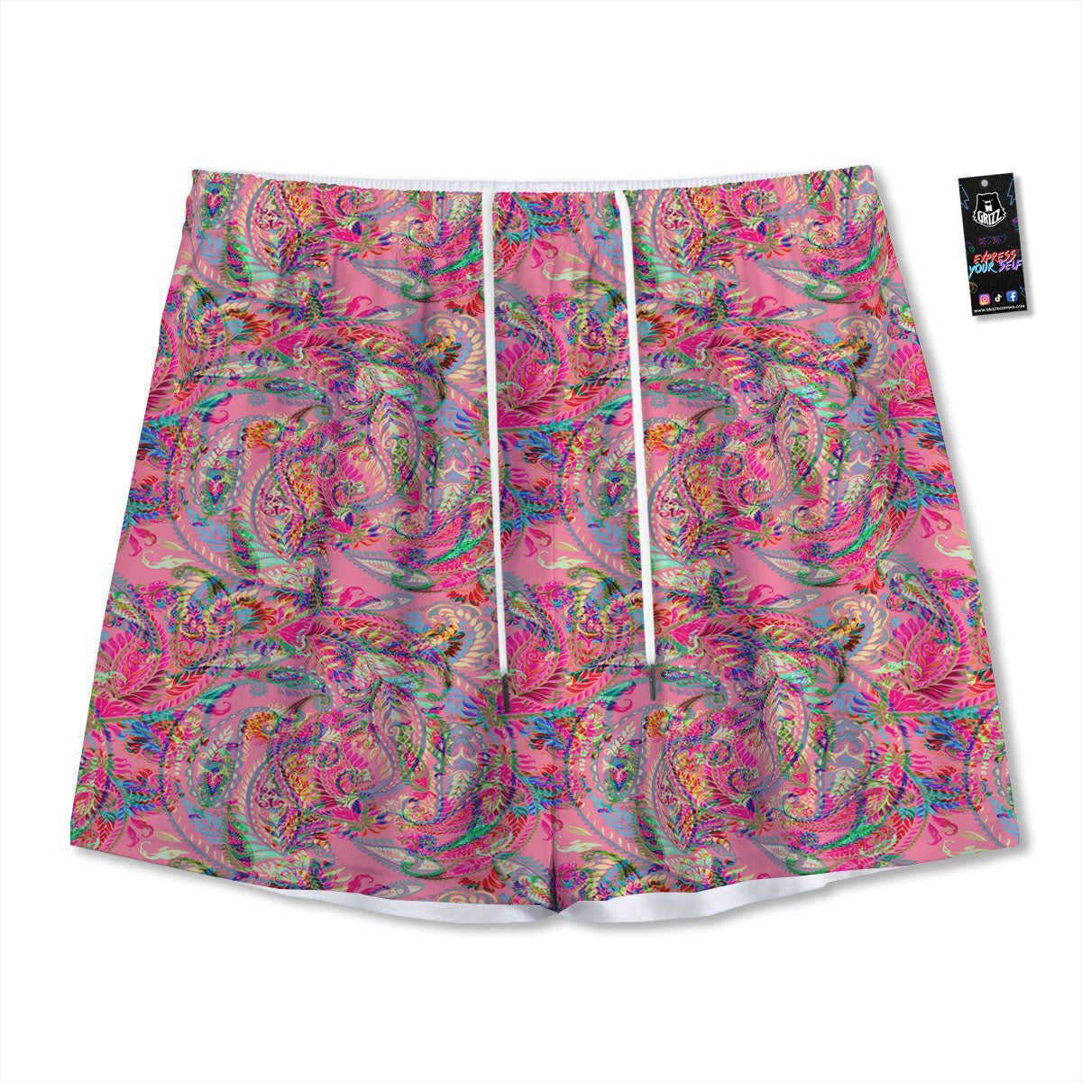 Paisley Pink Print Pattern Mesh Shorts