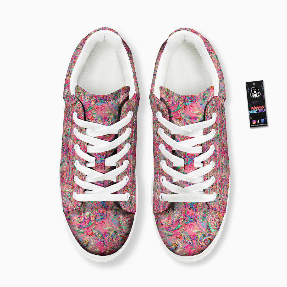 Paisley Pink Print Pattern Platform Shoes-grizzshop