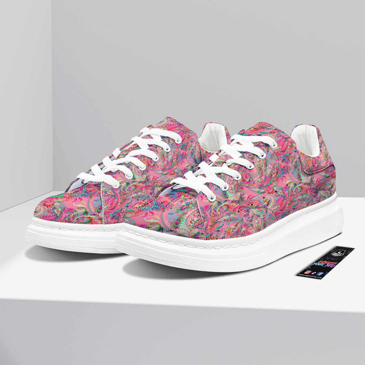 Paisley Pink Print Pattern Platform Shoes-grizzshop