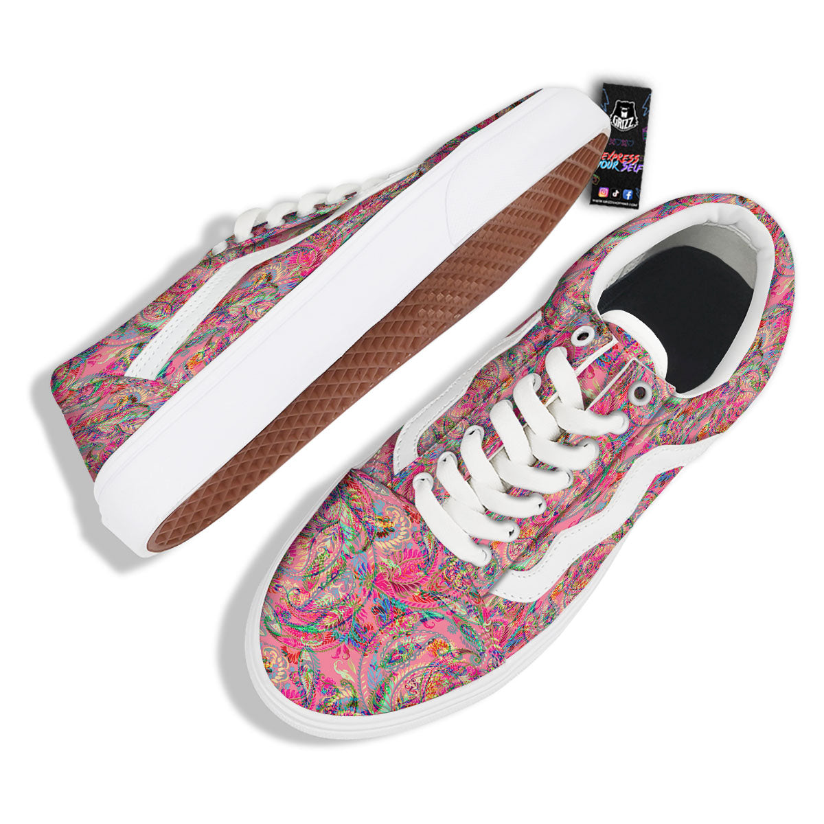 Paisley Pink Print Pattern Skate Shoes-grizzshop