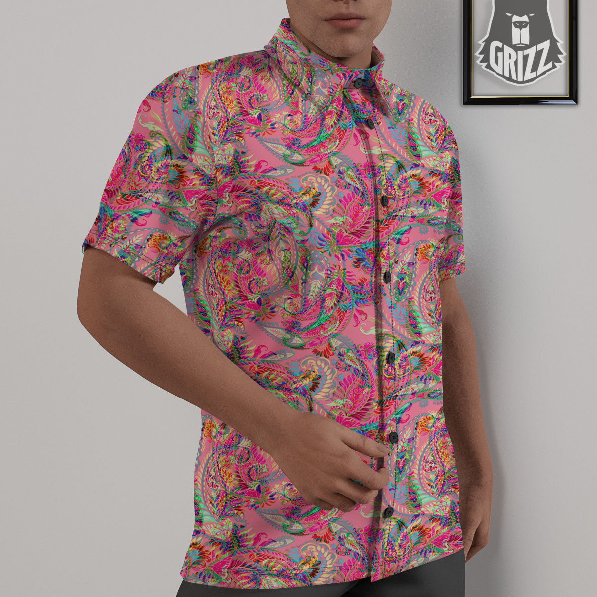 Paisley Pink Print Pattern Untucked Shirts-grizzshop
