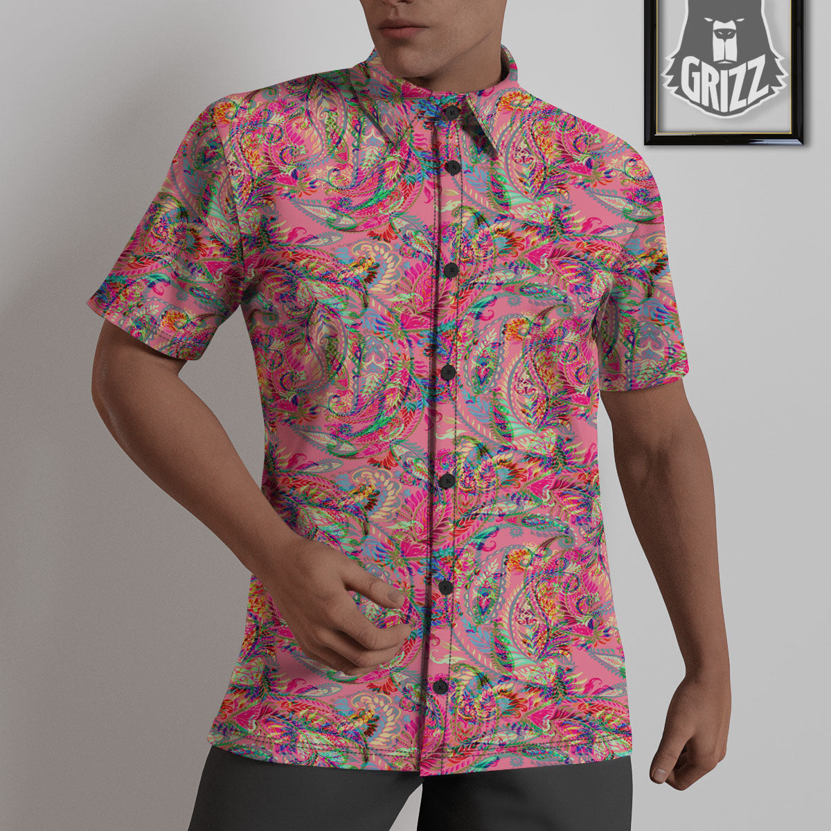 Paisley Pink Print Pattern Untucked Shirts-grizzshop