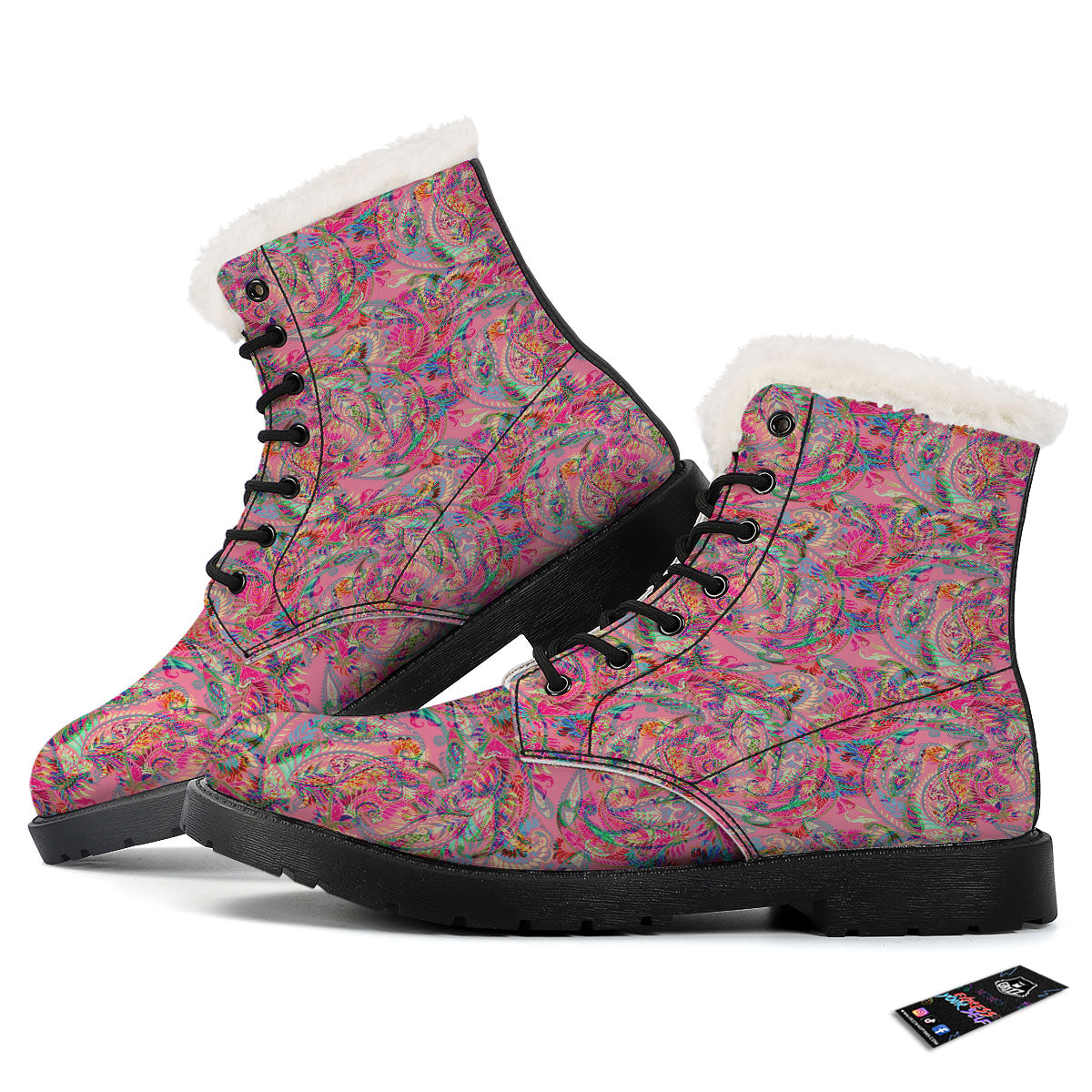 Paisley Pink Print Pattern Winter Boots-grizzshop