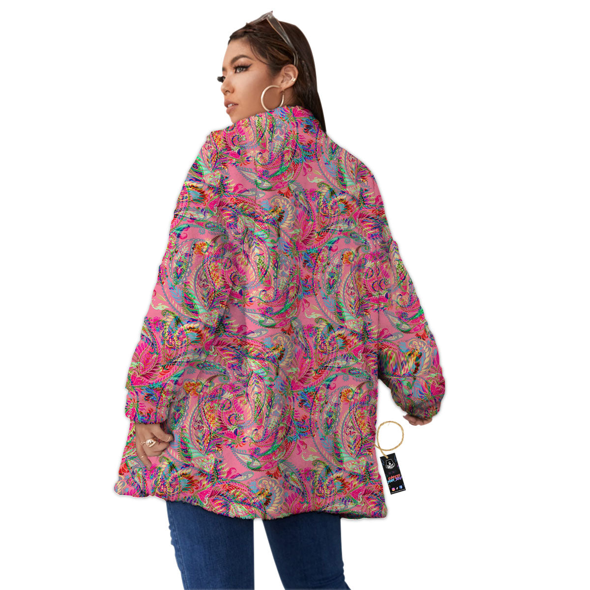 Paisley Pink Print Pattern Women's Sherpa Jacket-grizzshop