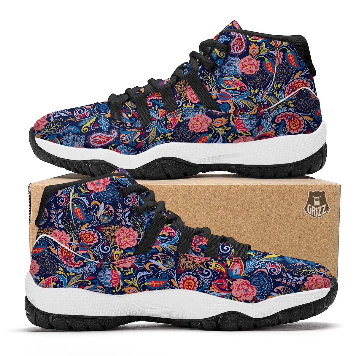 Paisley Print Black Bball Shoes-grizzshop