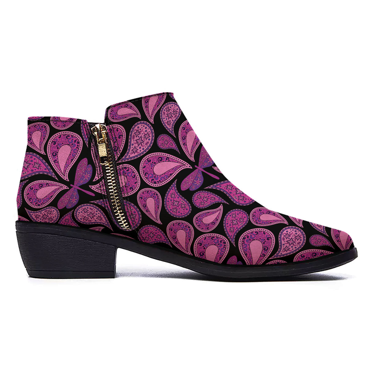 Paisley Purple Print Pattern Ankle Boots-grizzshop