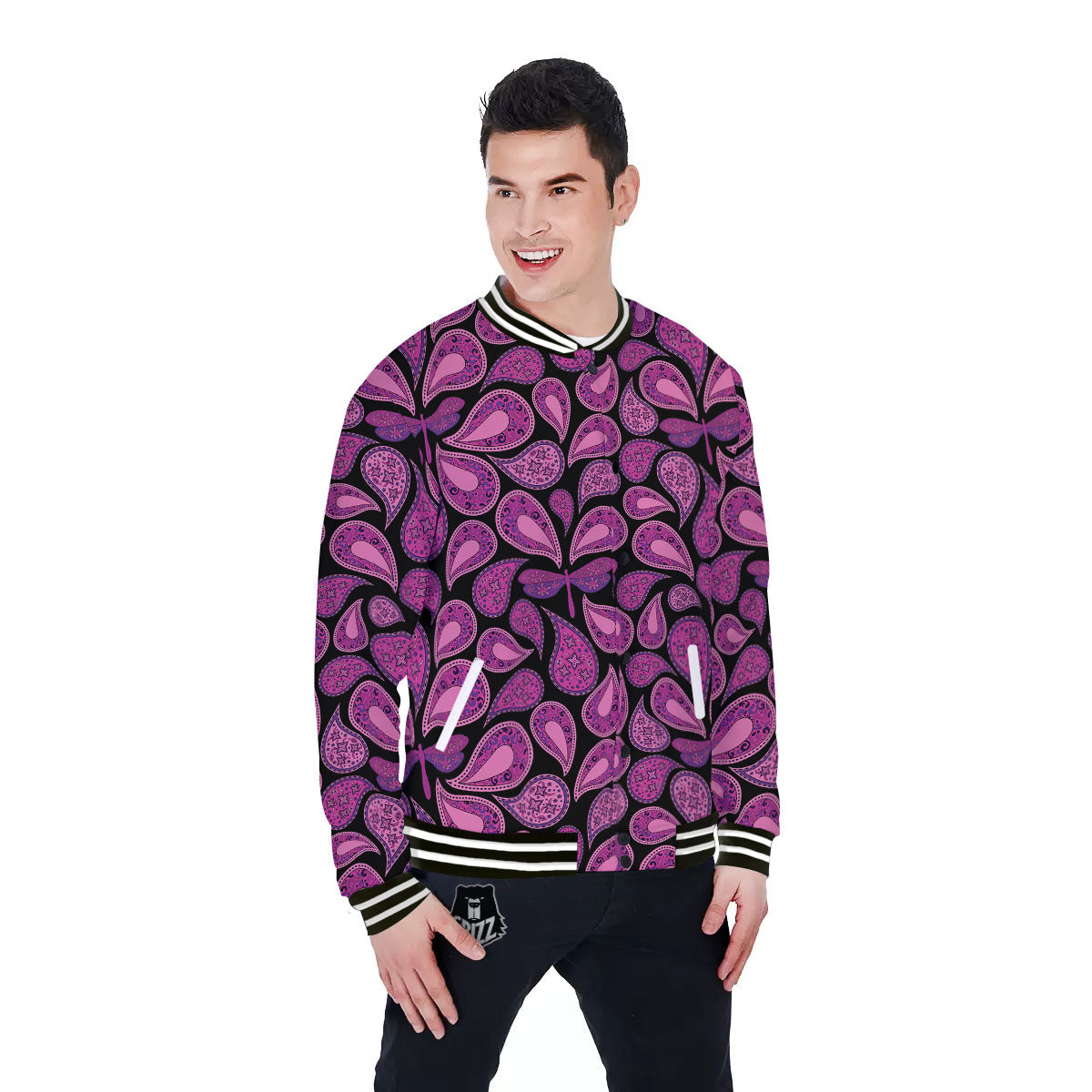 Paisley Purple Print Pattern Baseball Jacket-grizzshop