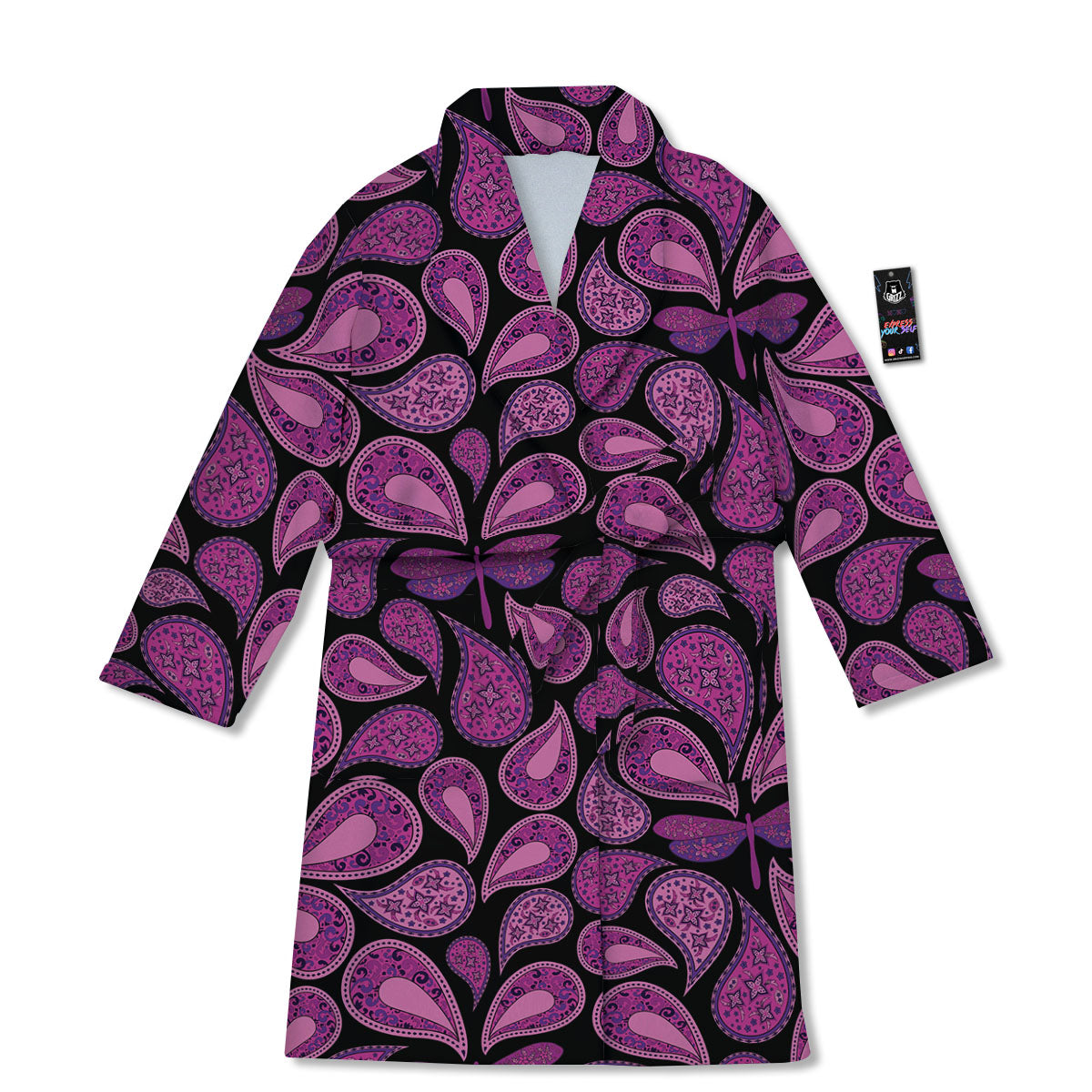 Paisley Purple Print Pattern Bathrobe-grizzshop