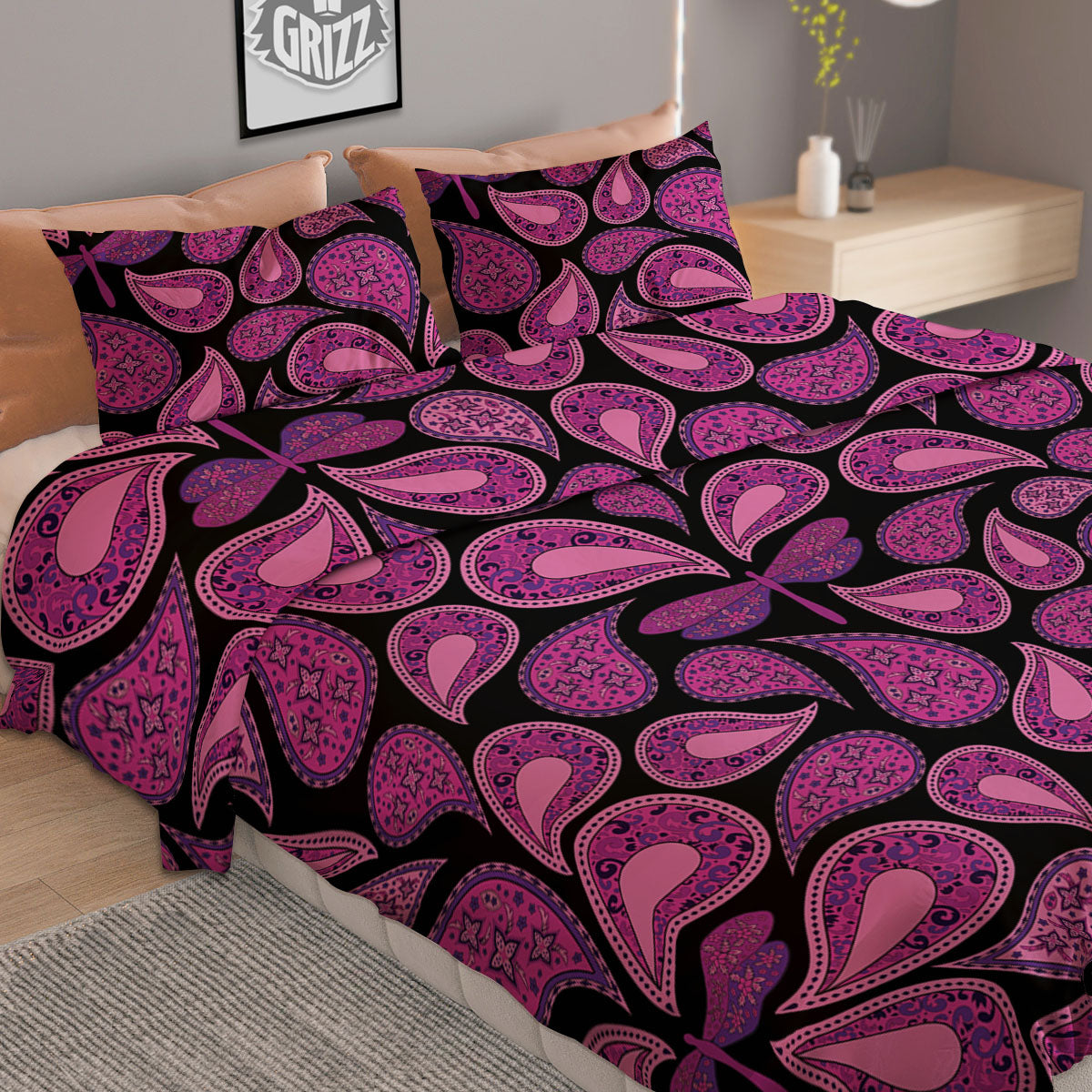 Paisley White And Black Print Pattern Duvet Cover Bedding Set