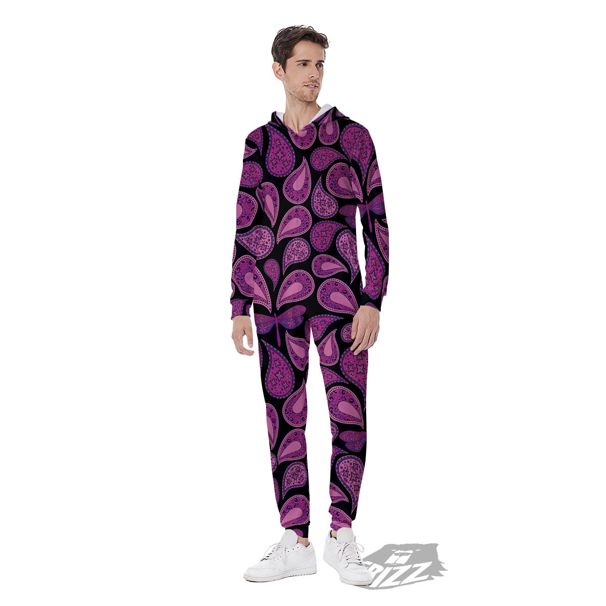 Paisley Purple Print Pattern Men's Jumpsuit-grizzshop