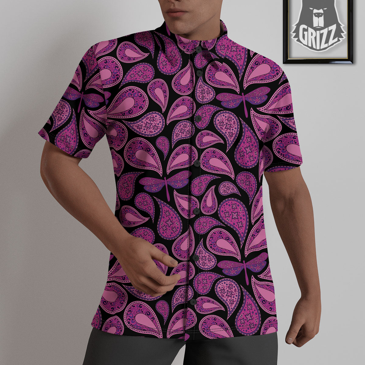 Paisley Purple Print Pattern Untucked Shirts-grizzshop