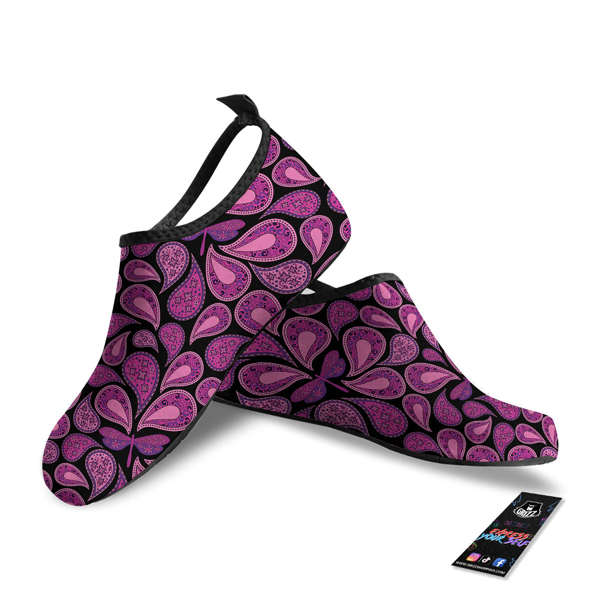 Paisley Purple Print Pattern Water Shoes-grizzshop