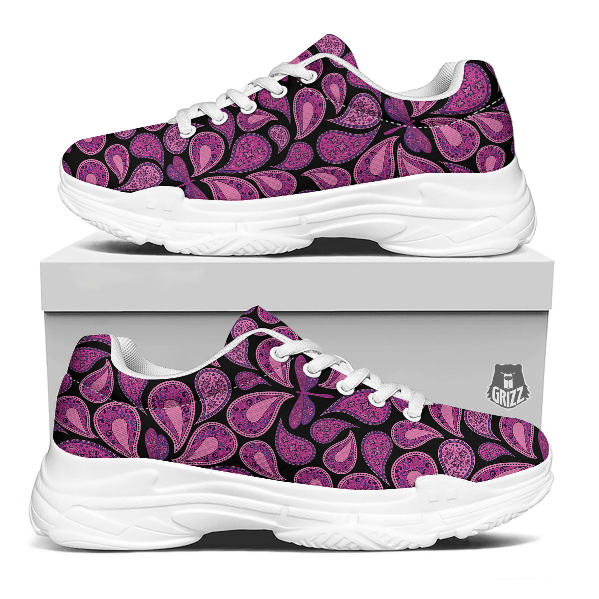 Paisley Purple Print Pattern White Chunky Shoes-grizzshop