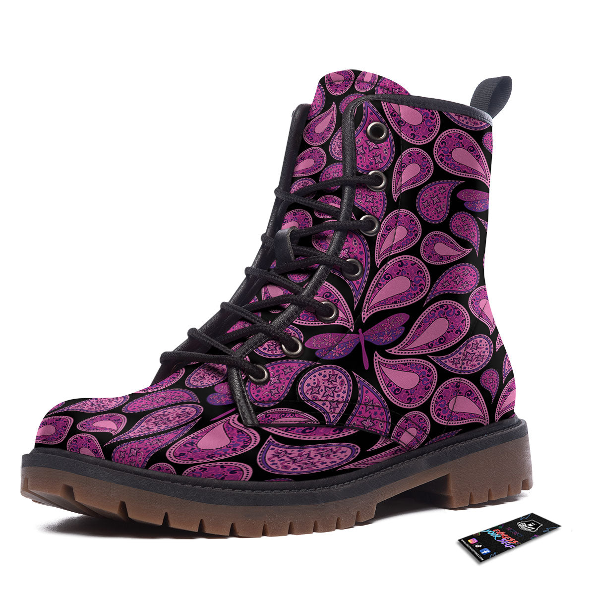 Paisley Purple Print Pattern Work Boots-grizzshop