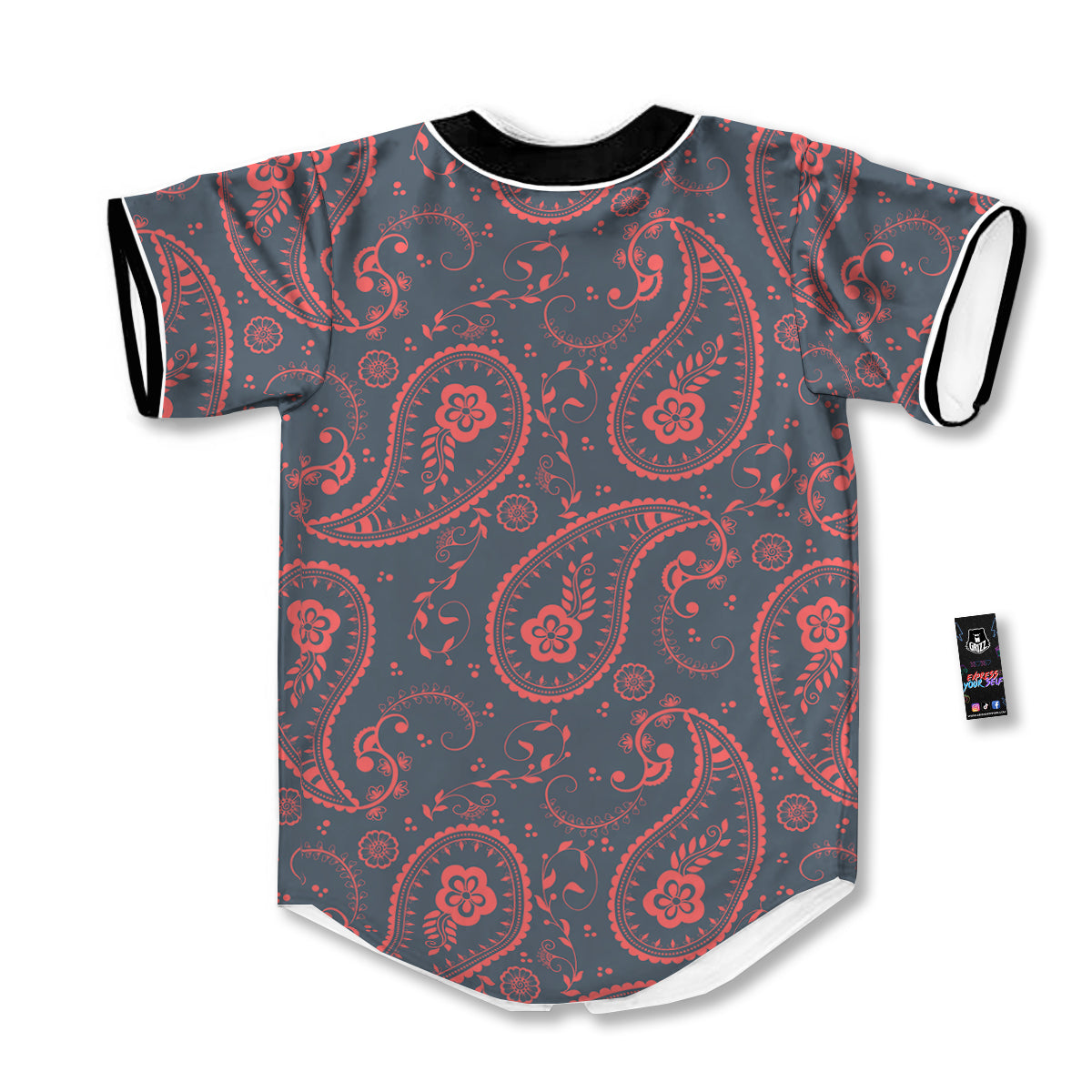 Paisley Red And Grey Print Pattern Baseball Jersey-grizzshop