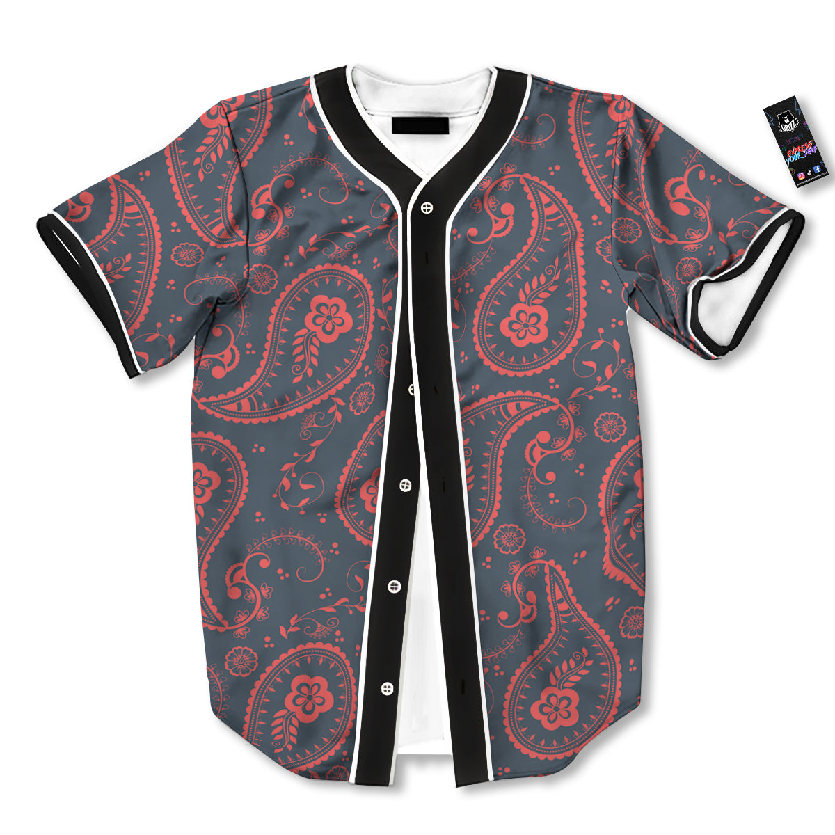 Paisley Red And Grey Print Pattern Baseball Jersey-grizzshop