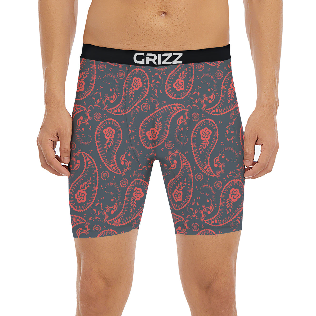 Paisley Red And Grey Print Pattern Boxer Briefs-grizzshop