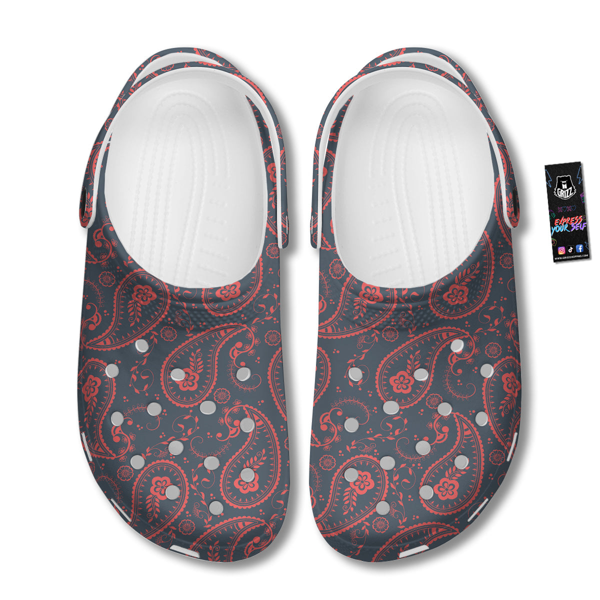 Paisley Red And Grey Print Pattern Clog-grizzshop