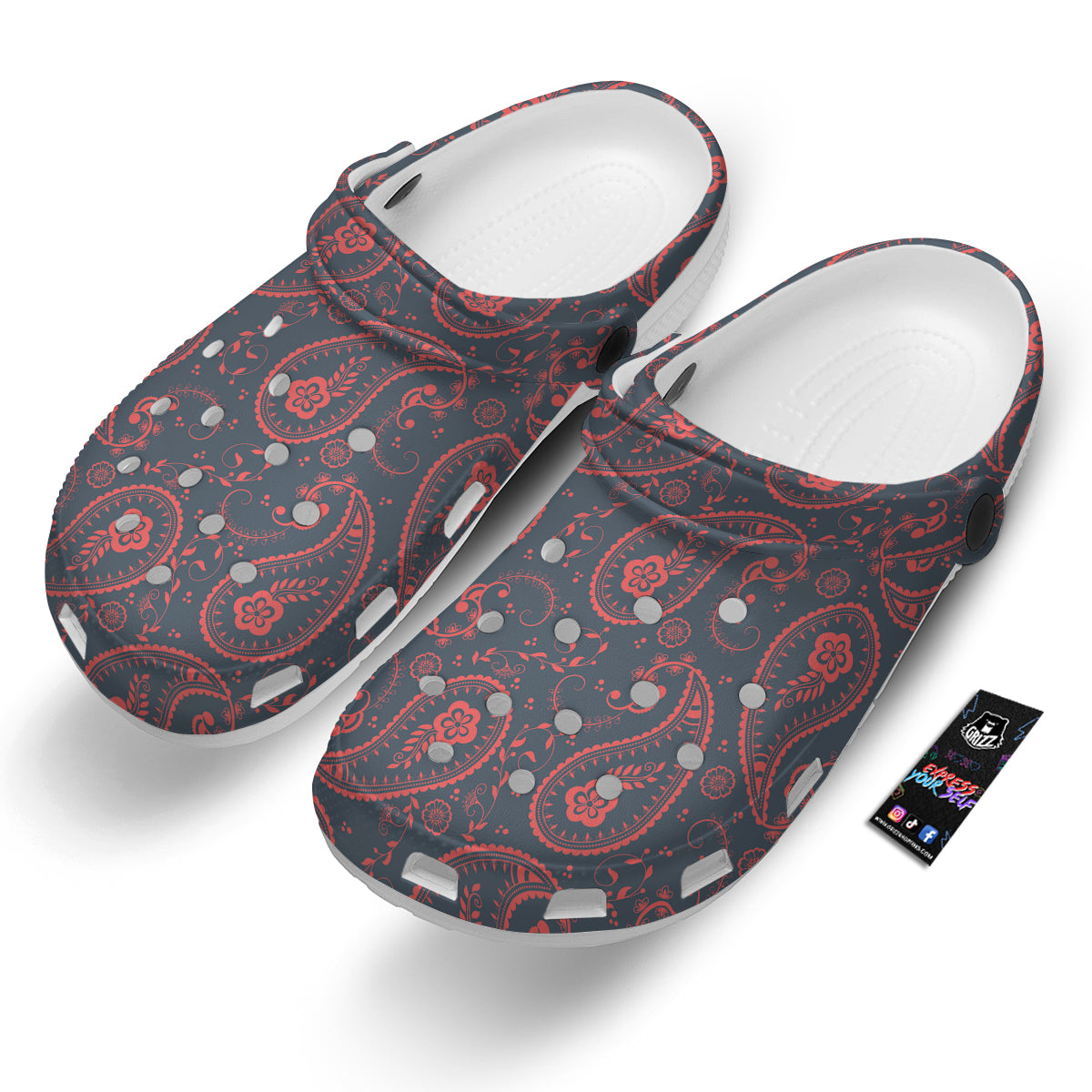 Paisley Red And Grey Print Pattern Clog-grizzshop