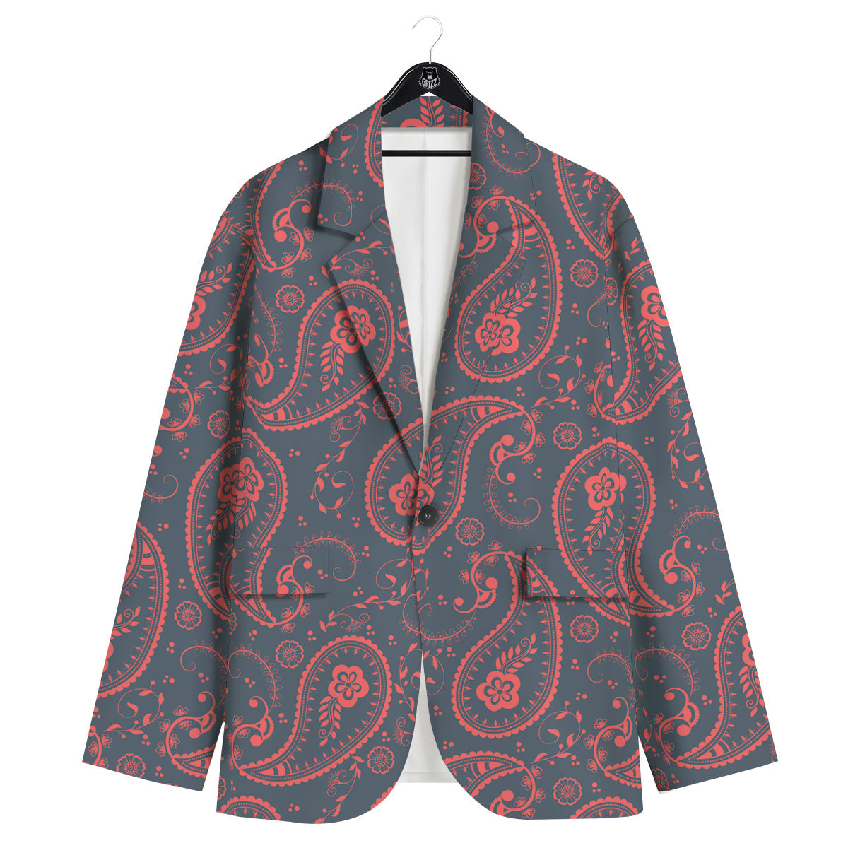 Paisley Red And Grey Print Pattern Men's Sport Coat-grizzshop