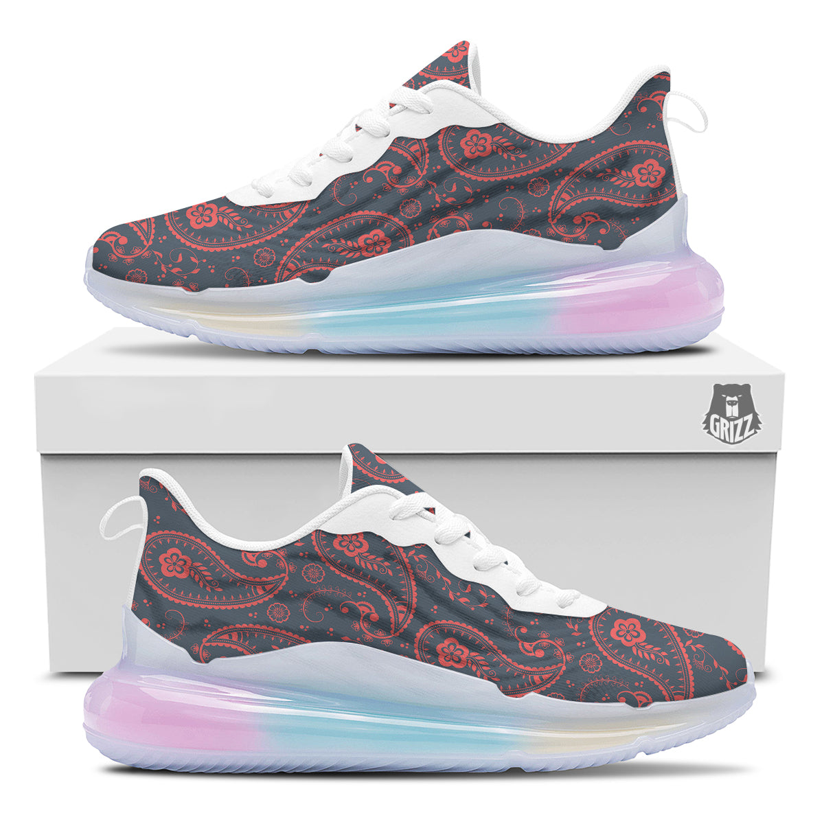 Paisley Red And Grey Print Pattern Running Sneakers-grizzshop