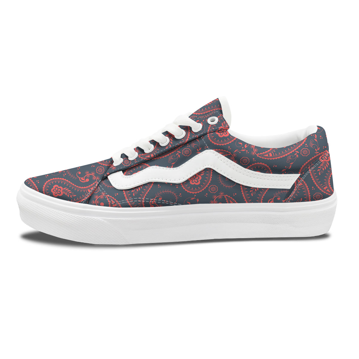 Paisley Red And Grey Print Pattern Skate Shoes-grizzshop