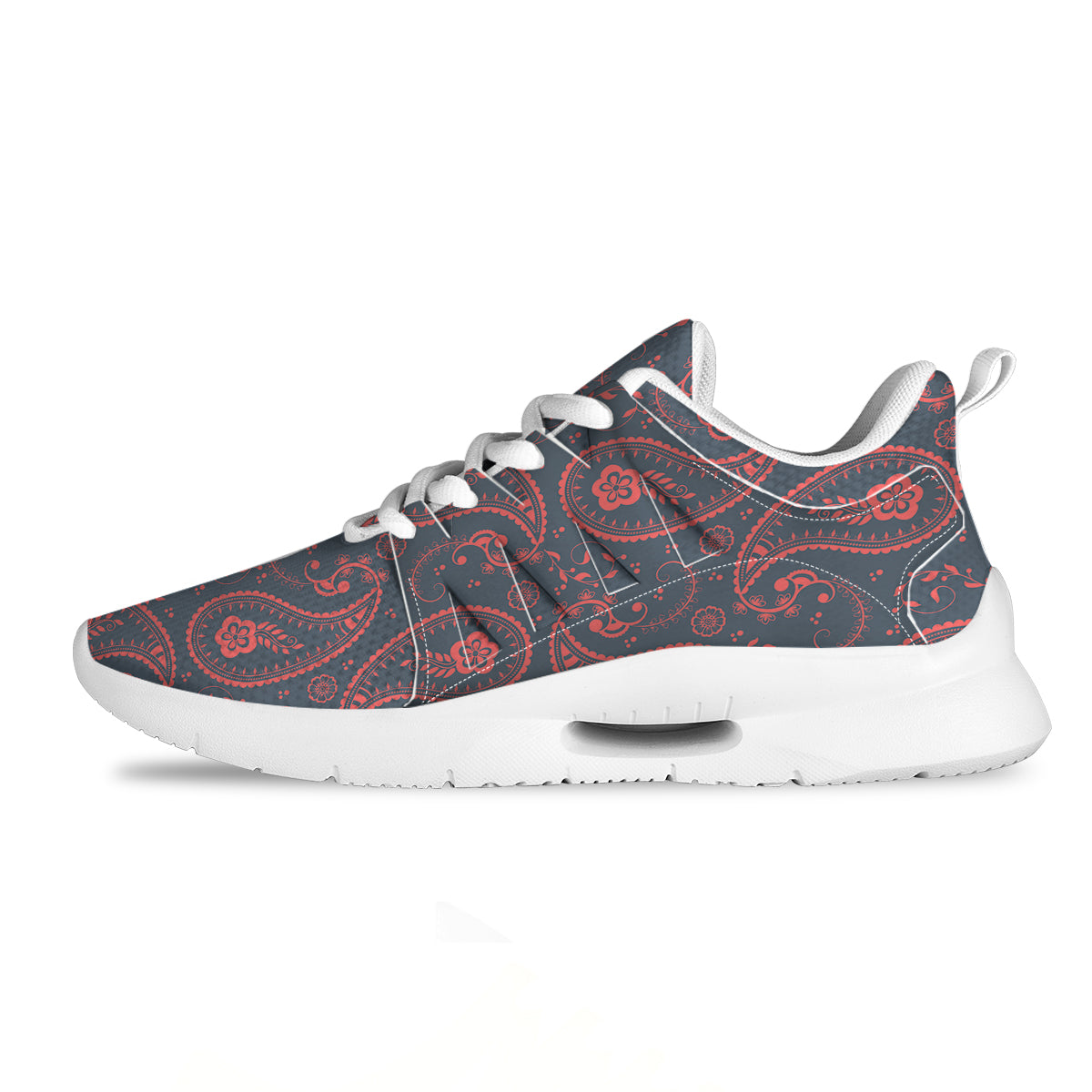 Paisley Red And Grey Print Pattern Tennis Shoes-grizzshop